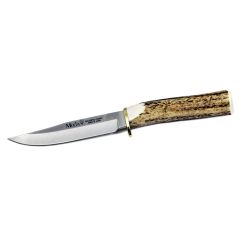 Cuchillo de caza Muela Gredos GRED-12A, puño de asta de ciervo y latón, hoja de 12 cm MOVA + tarjeta multiusos de regalo