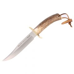 Cuchillo de caza Muela Gredos GRED-16, puño de asta de ciervo y latón, hoja MOVA de 16 cm + tarjeta multiusos de regalo