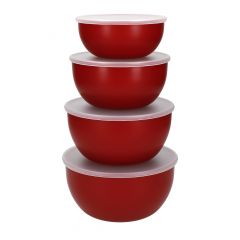 KitchenAid - Ensaladeras de plástico con tapa, rojas, juego de 4