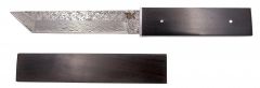 Cuchillo Tanto Tramuntana Kinves H0077 con hoja de acero de damasco de 14,5 cm, mango de Ébano, con funda de Ébano, servido con caja de presentación.