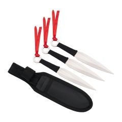Set de cuchillos lanzadores Third H7111 de 3 piezas de 15.8 cm de acero inox con cuerda trenzada en el mango. Con funda de nylon.