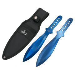 Set de 2 cuchillos lanzadores Third H7125 de 23 cm, acero 420, bañado en titanio azul brillante, con funda de nylon