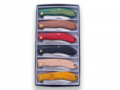 Kit de navajas de 6 piezas de diferentes colores JKR, hoja de 6,2 cm, cachas en madera, JKR0498