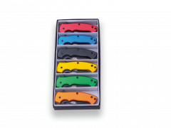 Set de 6 navajas JKR de bolsillo, colores surtidos, mango de aluminio, hoja pavonada de 5,5 cm, apertura , JKR0542