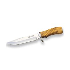 Cuchillo de caza Joker "Tigre" CO37 con mango de olivo y hoja de 17 cm MOVA y espesor de 4 mm, contiene funda de cuero, herramienta de pesca, caza, camping y senderismo