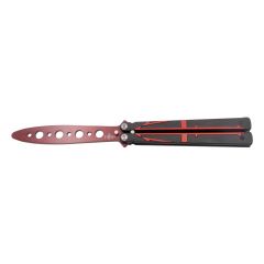 Navaja de abanico de práctica Third K2805BKX hoja de acero 420 roja de 12,4 cm, mango de acero inox y aluminio negro con tridente rojo