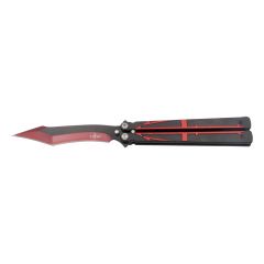 Navaja de abanico Third K2805BKT hoja de acero 420 negra de 12,6 cm con corte anodizado en rojo, mango de acero inox y aluminio negro con tridente rojo