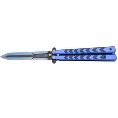 Navaja de abanico Third con  hoja de acero 420 de 12.5 cm en negro y corte anodizado en azul, mango de acero inox en aluminio azul y negro. Cierre con muelle  K2813-5