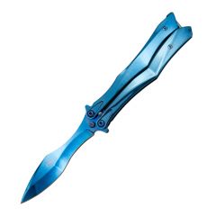 Navaja de abanico Third, hoja de 10,5 cm de acero 420, acabado azul pulido brillante, mango de acero inox, largo total 23,1 cm, K2818A