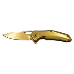 Navaja  Third, mango de acero bañado en titanio dorado hoja de acero inox de 6,4 cm, K2910D, herramienta para uso deportivo, pesca y caza