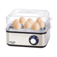 Adler AD 4486 cuecehuevos 8 huevos 800 W Negro, Acero satinado, Transparente