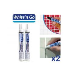 Pack de 2 unidades Lápiz White ´n Go, blanqueador de juntas, impermeable, resistente al agua, con fórmula antibacteriana, resultados al instante