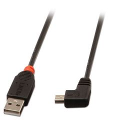 Lindy 31970 - Cable acodado USB 2.0, conector tipo A macho a tipo mini – B, ángulo derecho de 90º - 0,5m, negro