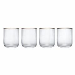 MIKASA Sorrento - Vasos de cristal estriados con borde dorado y forma ancha, 380 ml, juego de 4 vasos finos transparentes, sin plomo, diseño elegante para celebraciones