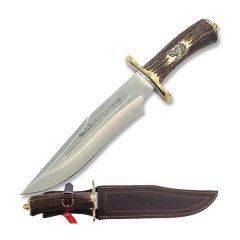 Cuchillo de caza Muela Magnum MAGNUM-23, puño de asta de ciervo y latón, hoja MOVA de 23 cm, mango de 13 cm + tarjeta multiusos de regalo