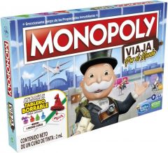 Monopoly Viaja por el Mundo - Juego de Mesa para Toda la Familia y niños a Partir de 8 años - Incluye peones-cuños y Tablero de borrado en seco