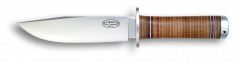 Cuchillo de Caza Fallkniven NL3L Odin fabricado en acero laminado VG-10  con hoja de 15 cm, mango de piel y aluminio con funda de cuero marrón