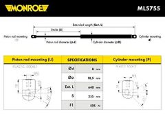 OUTLET Monroe - ML5755 - Amortiguador neumático para puerta del maletero/compartimiento de carga, juego de 2 unidades