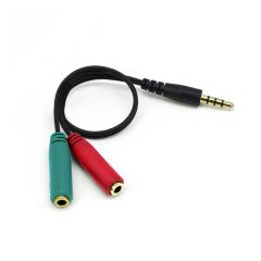 Cable conversor - adaptador  phoenix de audio - auricular  y microfono  de 2 jack 3.5 hembra a 1 jack macho de 4 pines (audio - auriculares y microfono mismo conector)  20 cms