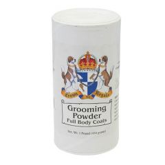 Polvos de Grooming Crown royale, para mascotas, seca, da volumen y cuerpo al pelo, elimina malos olores, envase 450 gramos