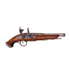 Réplica Pistola de Chispa Pirata del Siglo XVIII fabricada en metal y madera con mecanismo simulador de carga y disparo, no funciona, para decoración