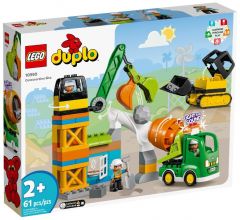 LEGO 10990 Duplo Obra, Set de Construcción con Grúa, Juguetes Educativos para Niños y Niñas de 2 Años o Más, Excavadora y Hormigonera, Minifiguras, Ladrillos de Iniciación y Caja de Almacenamiento