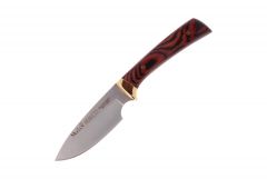 Cuchillo de caza Muela Rebeco REBECO-9R, enterizo, hoja de 9 cm, cachas de madera prensada coral y latón + tarjeta multiusos de regalo