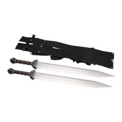 Set de dos espadas Gladius S0195, incluyen funda y correaje de nylon, tamaño total de 65 cm, hoja de acero