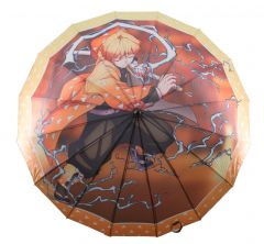 Paraguas Katana S0318 de Demon Slayer modelo Agatsuma Zenitsu réplica no oficial, mango con encordado blanco e imitación de piel de raya color naranja, el diámetro del paraguas abierto es de 110 cm.