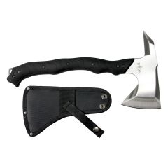 Hacha Third de acero inox 420, tamaño total 37 cm, mango de ABS negro, con funda de nylon, S4101-1, herramienta para uso deportivo, pesca y caza