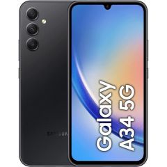 Teléfono Samsung Galaxy A34 (A346) 5g. Color Grafito (Graphite), 128 GB de Memoria, 6 GB RAM, Dual Sim. Pantalla One-Cell Touch AMOLED de 6.6". Triple cámara trasera de 48+8+5 MP. Smartphone libre.