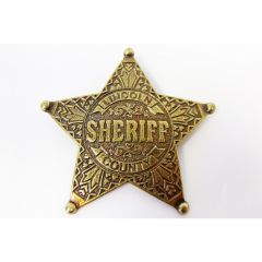 Réplica de placa de Sheriff de 5 puntas fabricada en metal, con aguja para su sujeción de 6.5 cm, fabricada en metal 