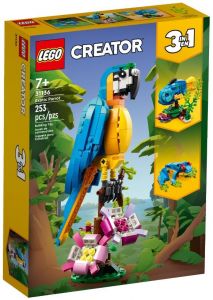 LEGO 31136 Creator 3 en 1 Loro Exótico, Pez o Rana, Figuras de Animales de Juguete para Construir, Regalo para Niños y Niñas de 7 Años o Más, Juego Creativo
