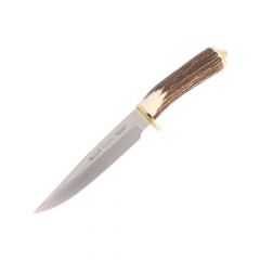 Cuchillo de caza Muela Tejón TEJON-16, puño de asta de ciervo y latón, hoja de 16 cm MOVA, peso 250 gramos + tarjeta multiusos de regalo