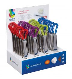 Colourworks brights display of 24 assorted coloured silicone headed magic whisks