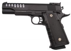 Pistola de muelle Tipo Hi-Capa - Color Negra - Pistola de Muelle Calibre 6 mm Aleación de metal y zinc - Energía 0,29 Julios - Velocidad de disparo 70 m/s - 230 FPS.
