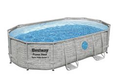 Bestway Power Steel Swim Vista Series - Juego Completo de Piscina Ovalado con Filtro de Arena, Escalera de Seguridad y Lona (488 x 305 x 107 cm)