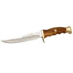 Cuchillo de caza Muela Ranger RANGER-14.OL, puño de madera de olivo y latón, peso 175 gramos, tamaño total 25,5 cm + tarjeta multiusos de regalo