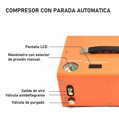 KIT - Compresor Eléctrico ZASDAR V2 Con Parada Automática 110/220v Para PCP 300 Bar. (4500PSI/30MPH)